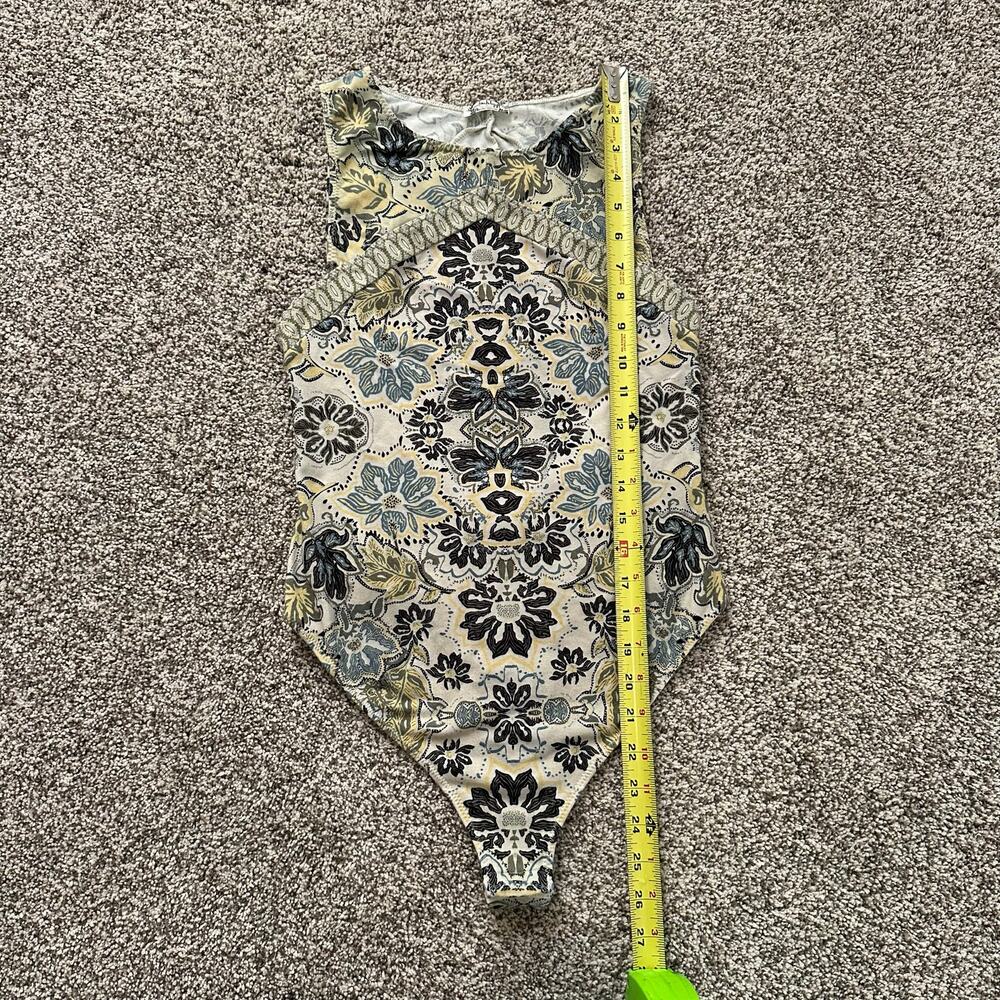 Free People Intimately cream, yellow & navy paisley open back bodysuit S - Picture 9 of 11